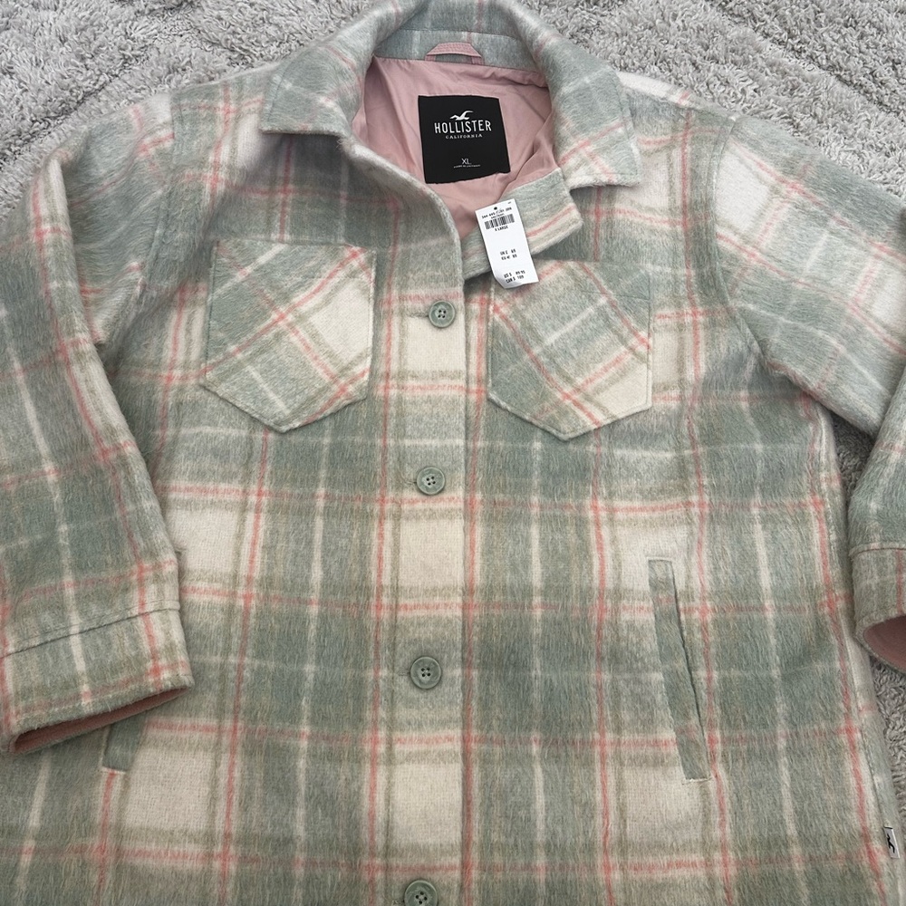 Hollister Women's Plaid Utility Jacket - Green and Pink